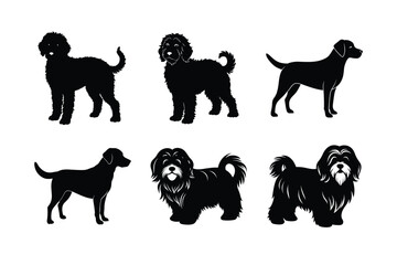 Group of dog silhouettes isolated on white