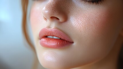 Obraz premium High-quality close-up of a Botox procedure on a clients chin area, clean background with space for text.