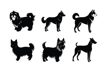 Dog breed silhouettes for pet graphic designs