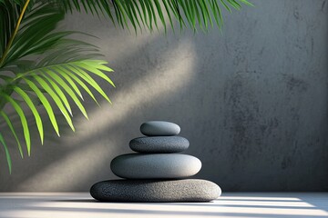 Obraz premium Natural realistic pebble pedestal vector. Tropical Zen runway presentation.