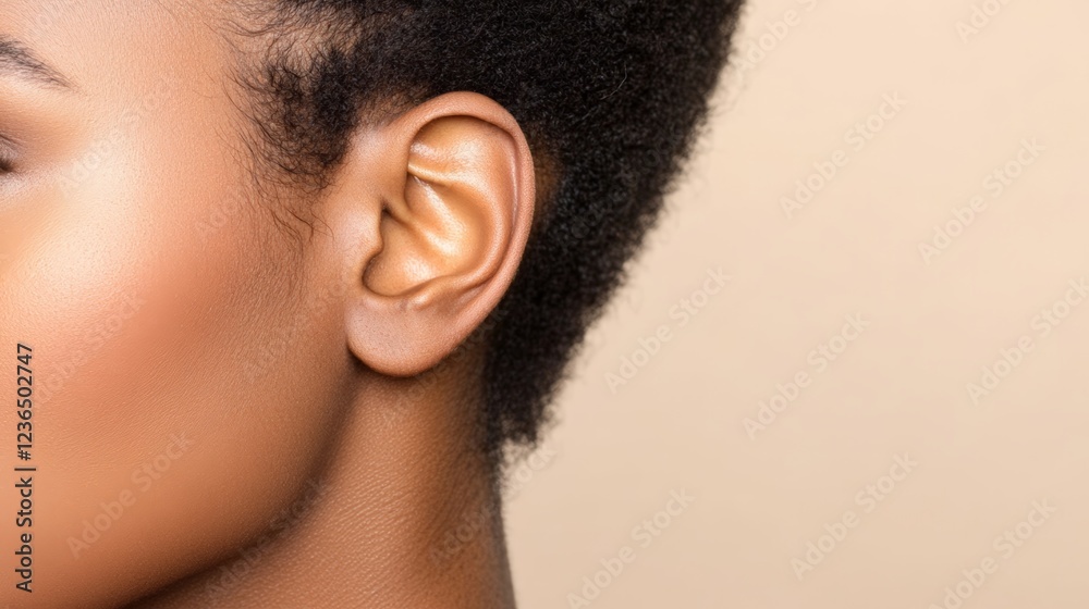 Aufkleber Cropped portrait focusing on a face and ear, emphasizing the significance of hearing while addressing potential hearing issues and the importance of auditory health