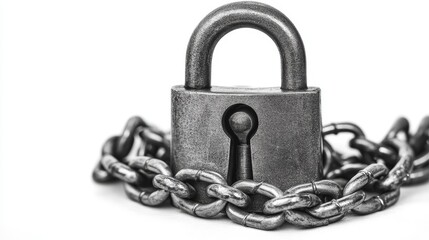 Obraz premium Steel padlock and chain isolated on white