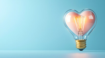 Heart-shaped light bulb illuminates love and creativity studio setting photography soft lighting artistic concept