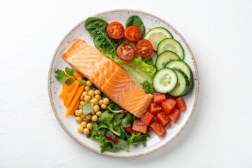 Healthy Salmon Salad Plate with Fresh Vegetables for a Balanced Meal