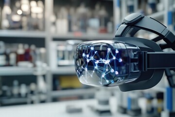 Fototapeta premium Molecular visualization using VR glasses in a modern laboratory environment