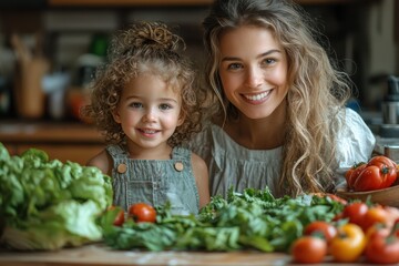 Mother teaches child the importance of washing hands before meals in a cozy kitchen