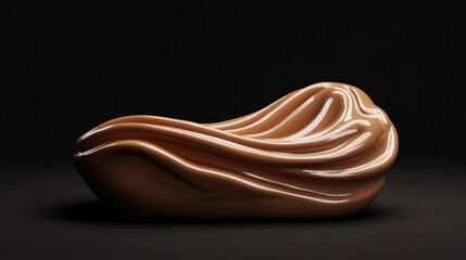 A smooth 3D abstract fluid shape resembling a soft, glossy mocha mousse with gentle waves and soft curves, showcasing modern elegance and creative design on a dark background.