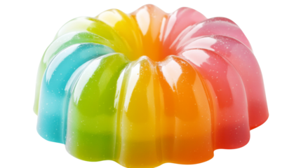 Rainbow jelly mold glistening on transparent background