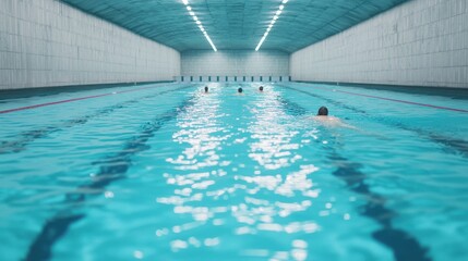 Obraz premium Swimmers in an Indoor Pool with Blue Water and Bright Lighting