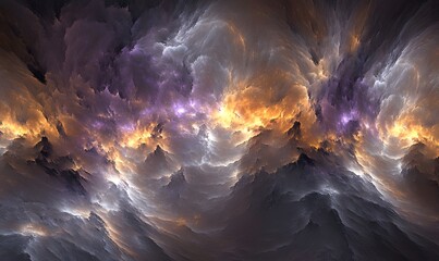 Obraz premium Abstract cosmic landscape, swirling clouds, fiery glow, digital art, background