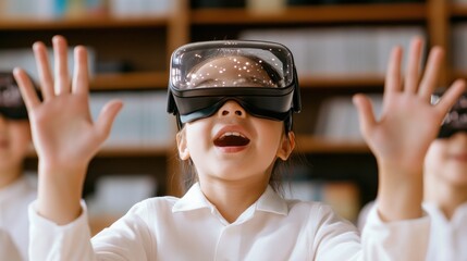 Experience the future of education with a teacher conducting an online lesson in a virtual reality classroom Witness interactive whiteboards and immersive 3D visuals creating an engaging learning