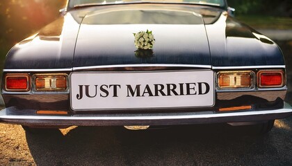 Fototapeta premium Just Married car, oldtimer