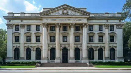 Obraz premium A large white building with a lot of windows and a lot of columns