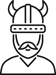 Line art icon of a viking warrior wearing a horned helmet, representing scandinavian history and culture