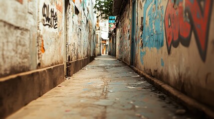 Fototapeta premium Urban Alleyway with Colorful Graffiti and Textured Walls