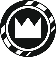Black and white token featuring a crown, symbolizing royalty, power, and high stakes casino games