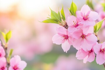 Obraz premium Cherry blossoms bloom beautifully under a golden sunset, creating a romantic atmosphere in a peaceful field