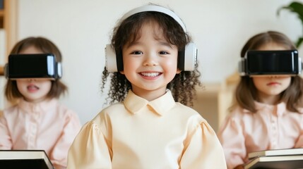 Explore The Intersection of Technology and the Future of Learning, witnessing how AI-powered assistants enhance student experiences with interactive smart educational devices in this image Children