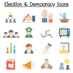 Election & Democracy icon set in flat color style