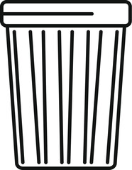 Simple line drawing of an empty office trash can, featuring vertical lines indicating its capacity