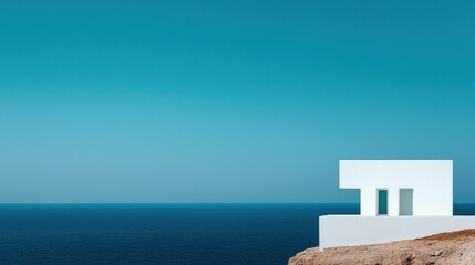 Minimalist Modern Architecture Overlooking Tranquil Blue Ocean