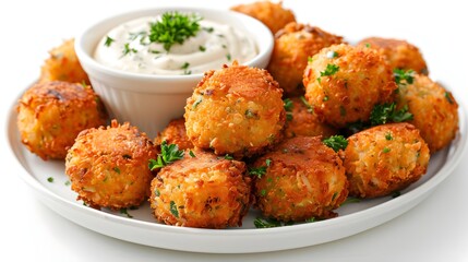 Crispy Fried Potato Balls Recipe: Savory Bites with Creamy Dip, Perfect Appetizer for Parties or Casual Meals. Delicious Golden-Brown Texture, Easy-to-Make Snack. Creamy Ranch Dipping Sauce