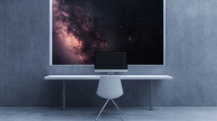 Fototapeta premium Modern Workspace with Cosmic View of the Starry Night Sky