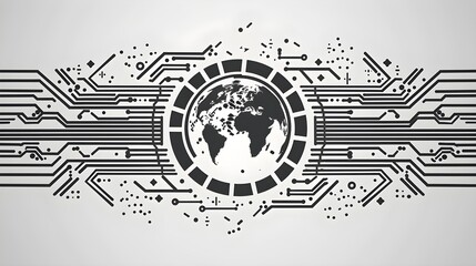 Obraz premium Global Network: Exploring the Interconnected World Through Digital Technology and Abstract Circuitry Designs, Showcasing Innovation and Connectivity in a Futuristic Style.