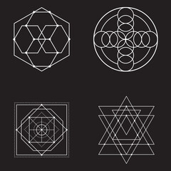 set of shapes Sacred Geometry White Black Background  Vectors 22