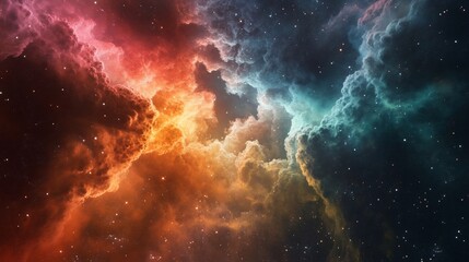 Fototapeta premium Cosmic clouds with vibrant colors in deep space a celestial canvas of stars and nebulae