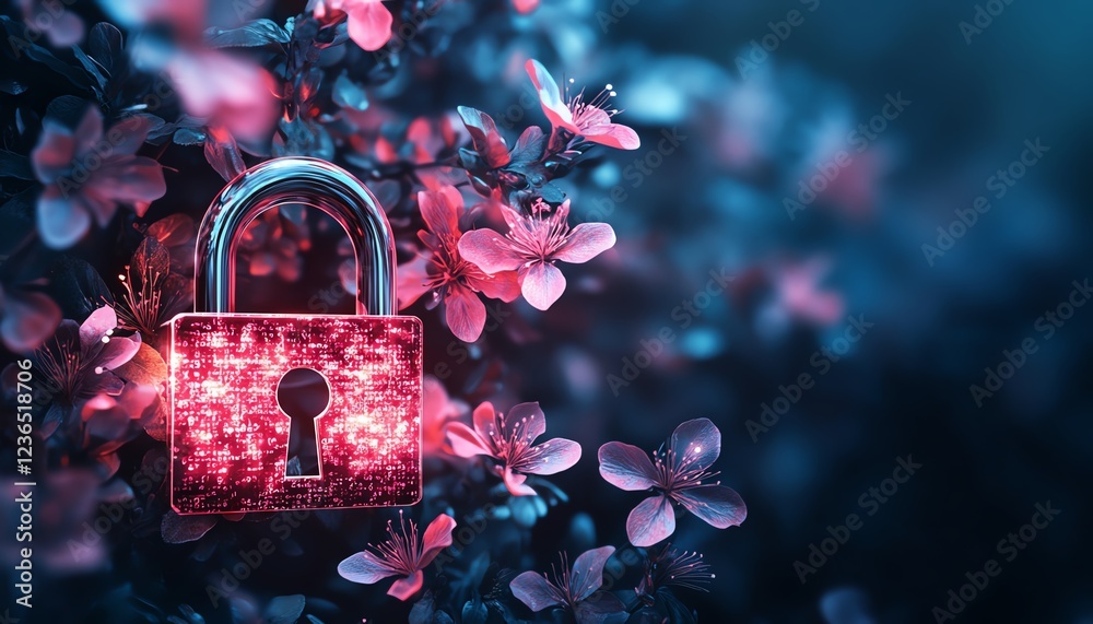 Aufkleber a sleek digital padlock glowing in a network of data
