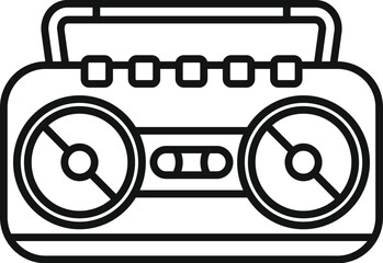 Minimalist line art depicting a vintage boombox, evoking nostalgia for classic audio equipment and musical enjoyment