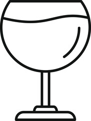 Round wineglass with red wine showing smooth liquid surface, simple black line icon design