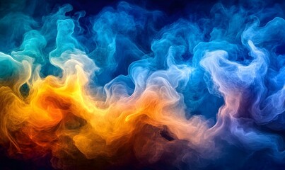 Obraz premium Abstract swirling blue and orange smoke, background design, website header