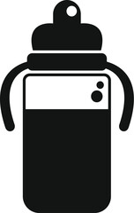 Simple black and white baby bottle icon depicting milk or formula, ideal for representing infant care and nutrition
