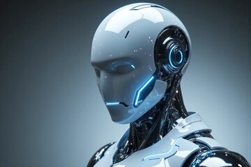 humanoid, robot, sleek, design, metallic, material, blue, accents