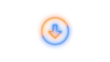 Circle down icon glowing neon blue brown gradient color