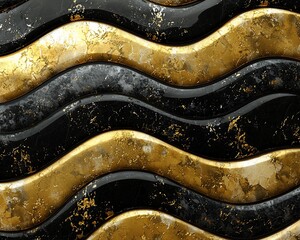 Obraz premium Abstract gold and black wavy marble texture.