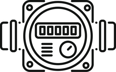 Water meter measuring water consumption, featuring pipes, digital display, and control panel, ideal for plumbing and utility concepts