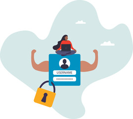 Strong password, security, safety or protection strength, firewall technology, privacy or digital defense system,business concept.flat character.