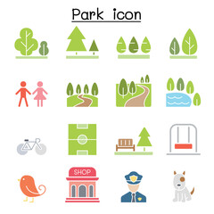 Park icon set in thin line style
