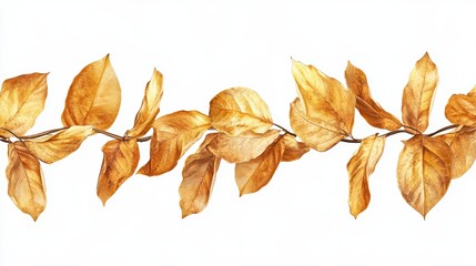 Fototapeta premium Autumn Dry Golden Leaves - Seamless Border isolated on white background