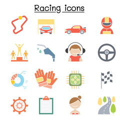Racing icon set in thin line style