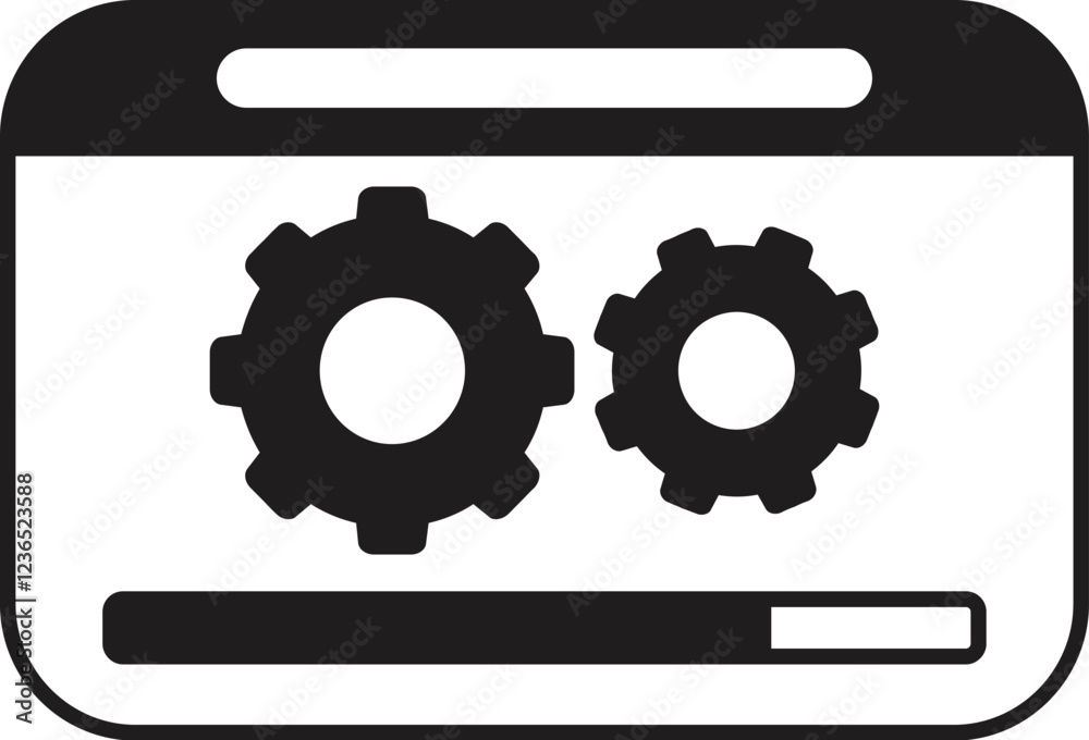 Poster software update process with progress bar and rotating gears, indicating ongoing maintenance or upgr