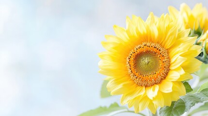 Obraz premium Bright sunflowers close-up, soft background, summer