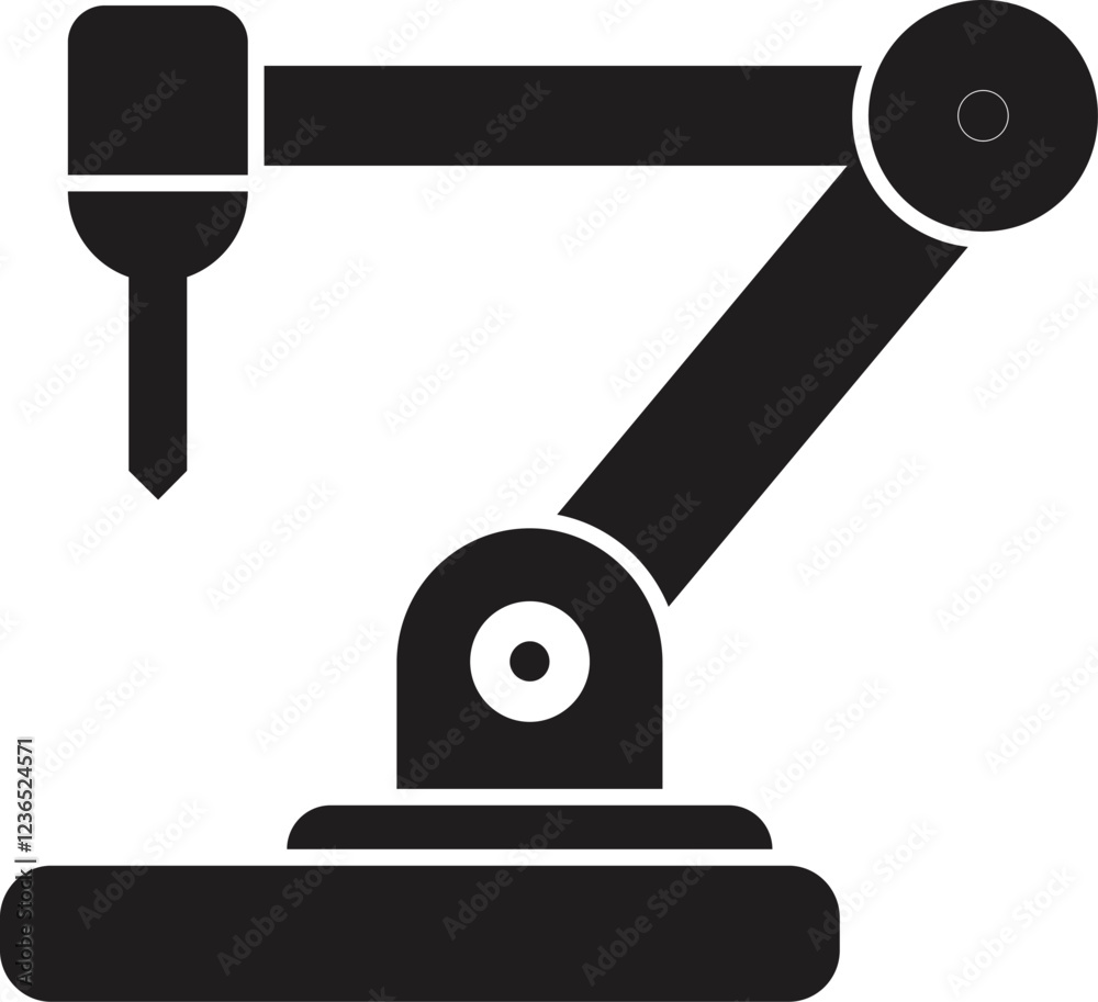 Poster robotic arm performing automated tasks in a modern factory setting