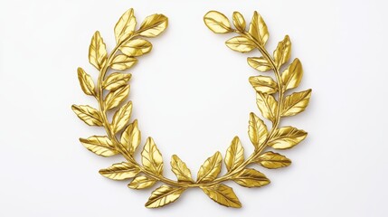 Golden laurel wreath isolated on white background symbol of victory