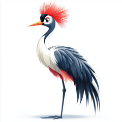 Obraz premium Illustration of the Crowned Crane, soft watercolor tones, white background, detailed illustration, cartoonish.
