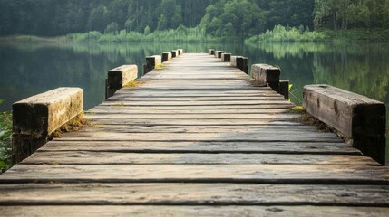 Naklejka premium Empty wooden pier of summer place for meditation in nature place for text