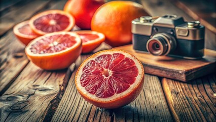 Retro still life: sun-drenched vintage grapefruit, aged to perfection, evokes nostalgic charm.